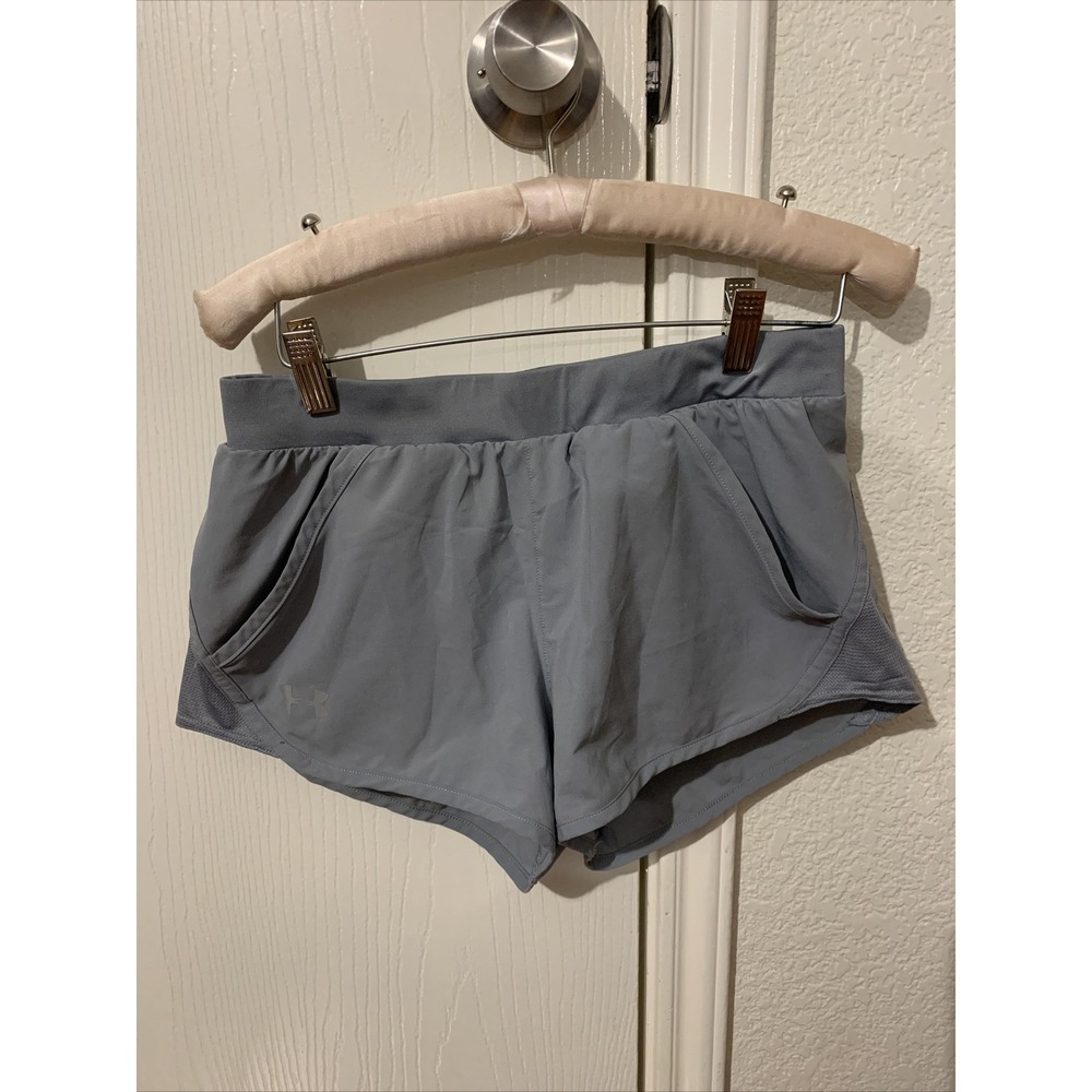 under armour womens fitted heat gear shorts gray pocketed drawstring euc